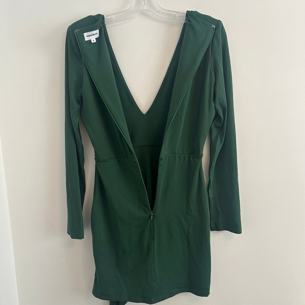 Superdown Martyna Deep V Mini Dress Emerald Green Size Medium - Picture 9 of 13